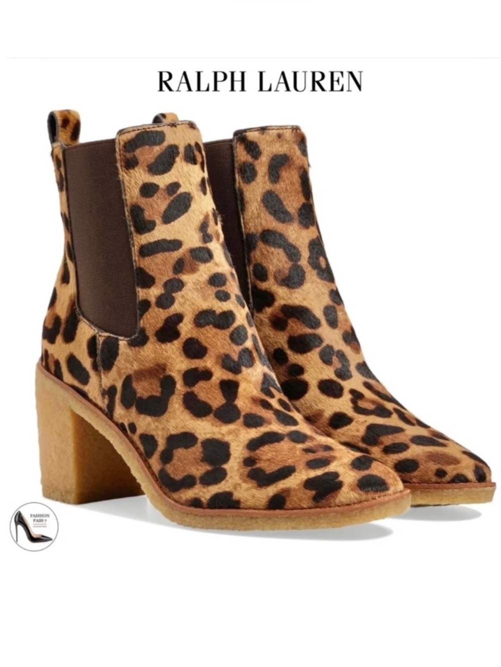 Ralph Lauren Marianna Leopard Pull-On Chelsea Booties Block Heel Ankle Boots 8.5
